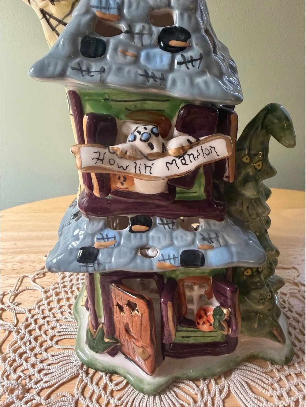 Blue Sky Clayworks Howlin' Mansion Halloween Ceramic Candle Holder